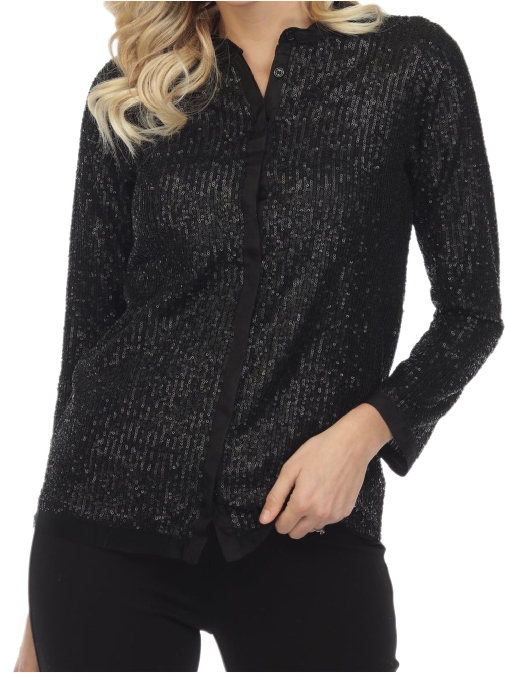 Johnny Was Grace Sequin Button-Down Long Sleeve Top
